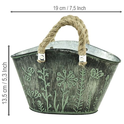 Bloempot met handvatten, tas, metaal, jute, 19×13,5×13,5 cm | Floristik24.nl