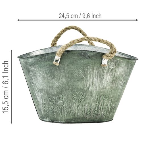 Artikel Bloempot met handvatten, tas, metaal, jute, 24,5 × 17 × 15,5 cm