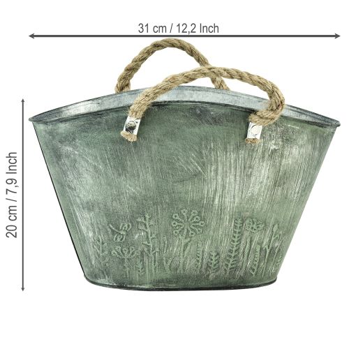 Artikel Bloempot met jute handvatten, metalen draagtas, 31×20×17 cm