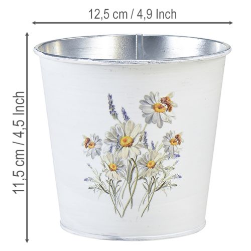 Artikel Metalen bloempot, plantenbak, wit, 12,5 cm hoog, 11,5 cm hoog
