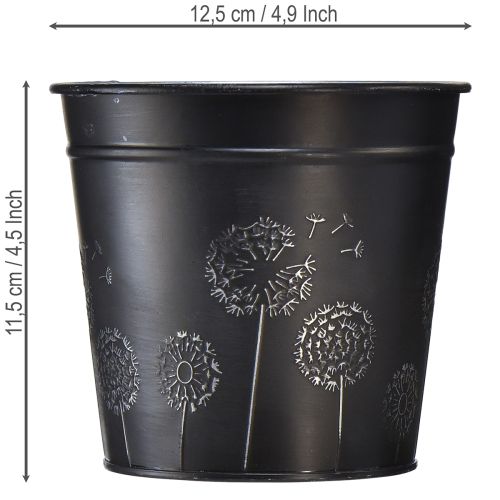 Artikel Zwarte en zilveren bloempot, metalen plantenbak, Ø12,5 cm H11,5 cm