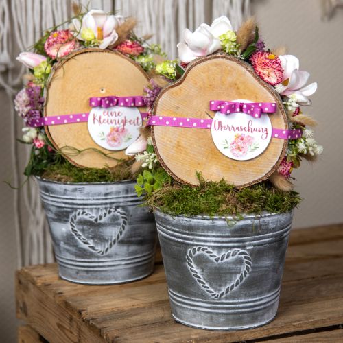 Artikel Bloempot Shabby Chic plantenbak metaal hart Ø22cm H17,5cm