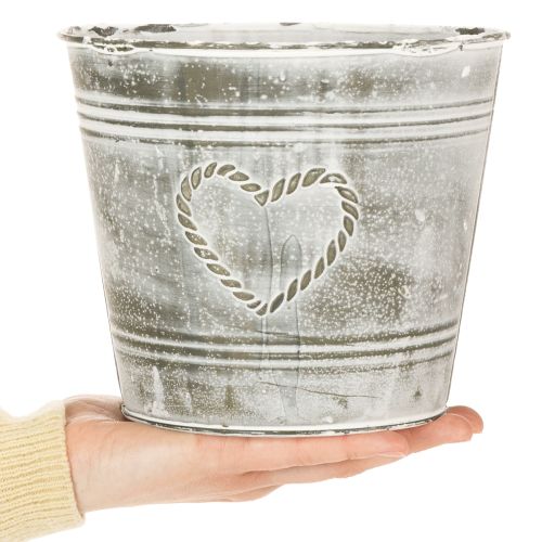 Shabby Chic metalen bloempot met hartvormig ontwerp, Ø22cm, H17.5cm | Floristik24.nl