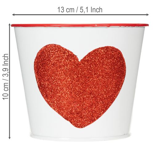 Witte bloempot met rood hart, plantenbak, Ø13cm H10,5cm | Floristik24.nl