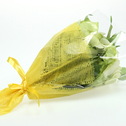 Artikel Bloementas jute patroon geel L36cm B25cm - 12cm 50 st