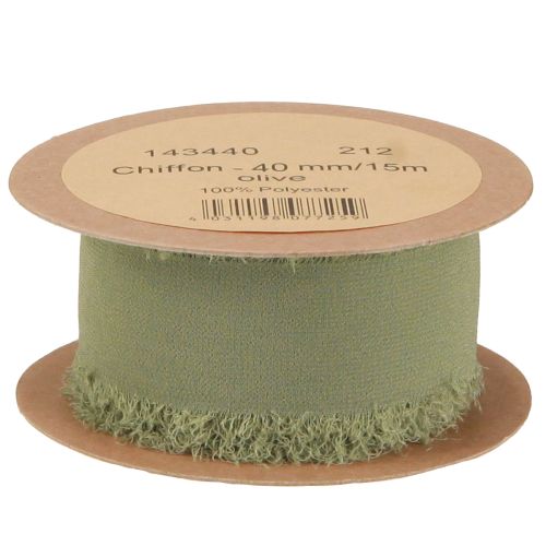 Artikel Chiffon lint olijfgroen stoffen lint franjes B40mm L15m