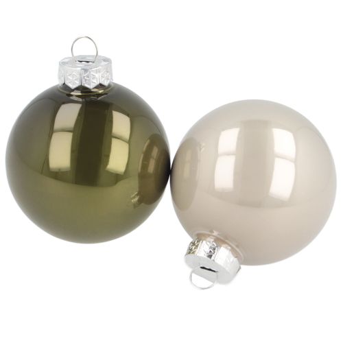 Kerstboomballen glas glanzend in olijf &amp; zilvergrijs 5 cm 24 stuks