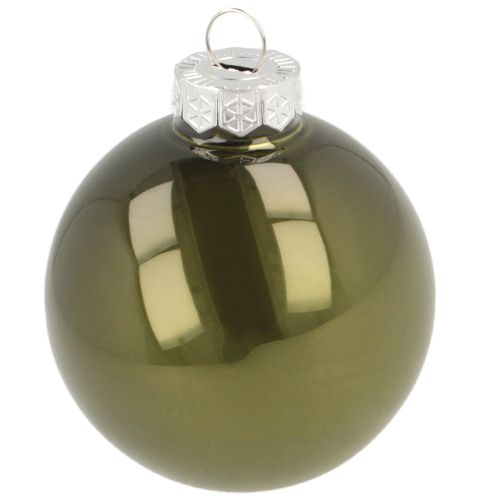 Artikel Kerstboomballen glas glanzend in olijf & zilvergrijs 5 cm 24 stuks