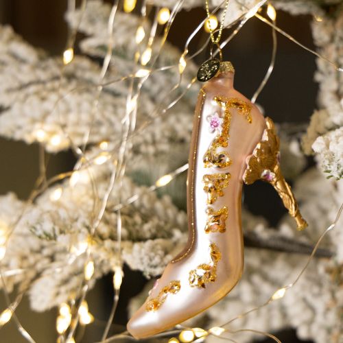 Artikel Kerstboomdecoratie glazen schoentjes roze glazen schoentje 10cm 2st