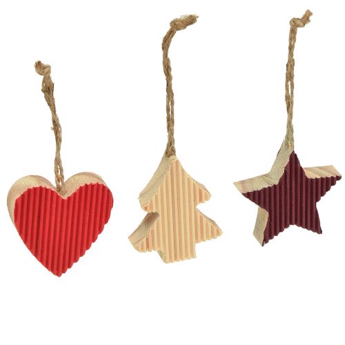 Floristik24 Kerstboomversiering houten hart sterboom rood 4,5 cm 9st