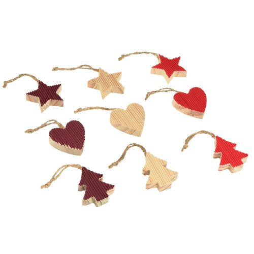 Artikel Kerstboomversiering houten hart sterboom rood 4,5 cm 9st