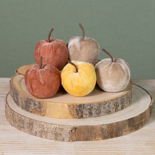 Artikel Decoratieve appels stof appel fluweel bruin geel Ø5cm H6cm 12 stuks