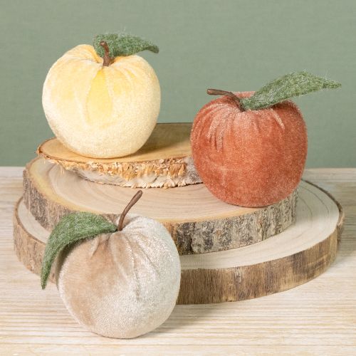 Artikel Decoratieve Appelfluweel met Blad Bruin Geel Ø7,5cm H9cm 9 st.