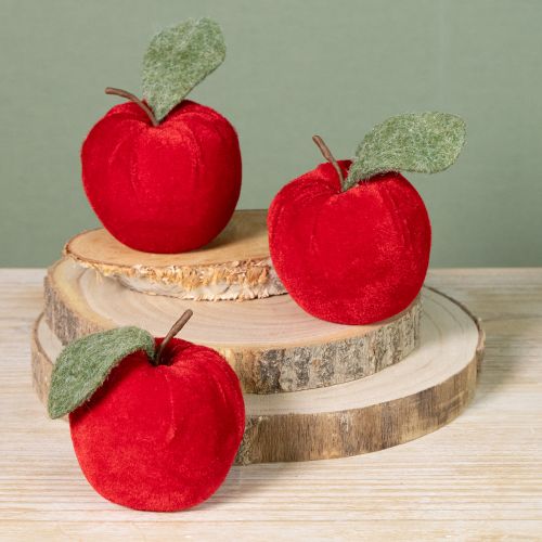 Artikel Decoratieve appelstof met bladfluweel & vilt rood Ø7,5cm H9cm 9 stuks