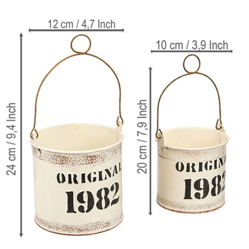 Artikel Decoratieve emmer met handvat “Original 1982” Crème Ø12/10cm 2x2-delige set