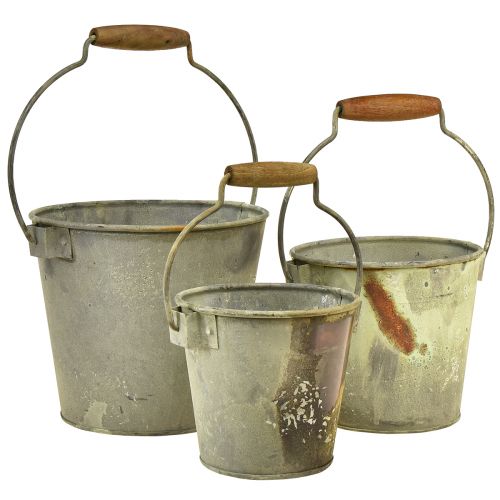 Floristik24 Decoratieve emmer metaal roest vintage Ø15/17,5/22cm set van 3