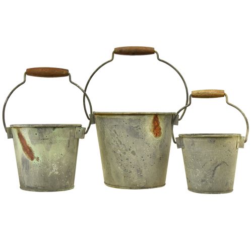 Artikel Decoratieve emmer metaal roest vintage Ø15/17,5/22cm set van 3