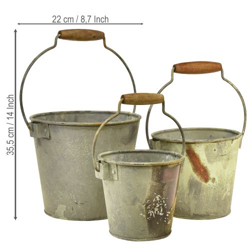 Artikel Decoratieve metalen emmers in roestbruine vintage stijl Ø15/17,5/22cm set van 3
