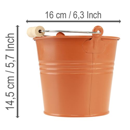Artikel Decoratieve metalen emmer/plantenbak, oranje-bruin, Ø16 cm, H14,5 cm, 1,6 l
