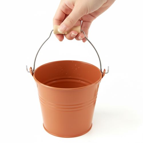 Artikel Decoratieve metalen emmer/plantenbak, oranje-bruin, Ø16 cm, H14,5 cm, 1,6 l