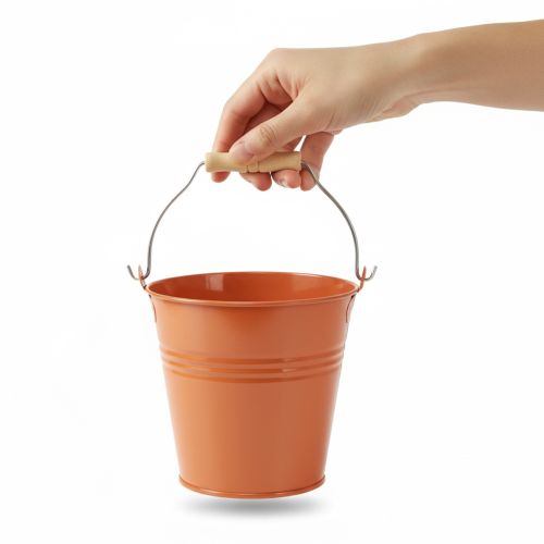 Artikel Decoratieve metalen emmer/plantenbak, oranje-bruin, Ø22cm, H21,5cm, 6L