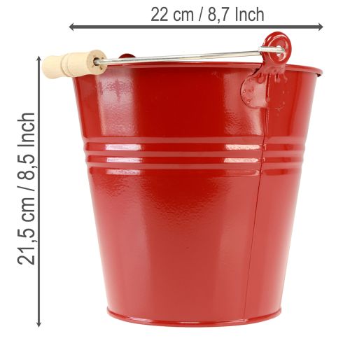 Artikel Decoratieve metalen emmer/plantenbak, rood, Ø22cm, H21,5cm, 6L