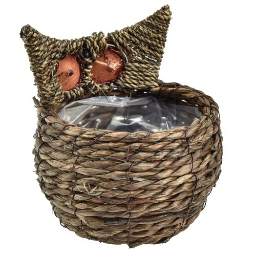 Artikel Decoratieve plantenpot uil stro grijsbruin 16×11cm