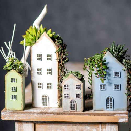 Artikel Decoratieve huizen tafeldecoratie vintage plantenbak H12,5cm - 19cm set van 4