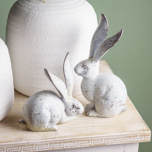 Artikel Decoratief konijntje, tuinfiguur in betonlook, shabby chic, paasdecoratie met zilveren accenten H21/14cm, set van 2
