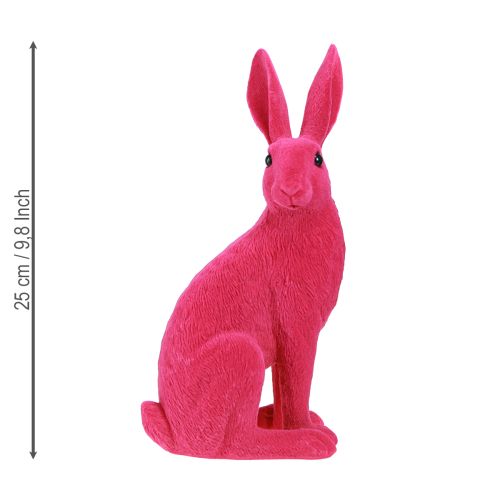 Floristik24 Decoratief konijntje zitfiguur Paashaas geflockt roze 12×9×25cm