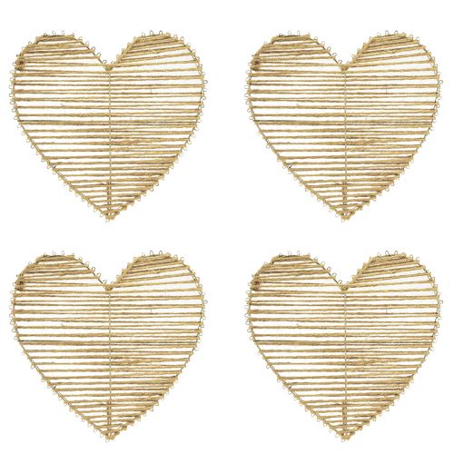 Artikel Decoratief hart jute naturel voor kerstversiering om op te hangen 20cm 4 st