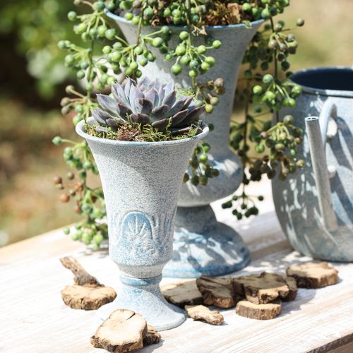 Artikel Decoratieve Kelk Metaal Antiek in Wit Blauw Ø11cm H17.5cm