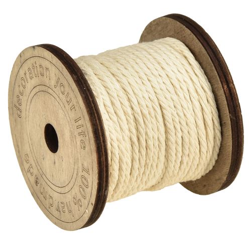 Artikel Decoratief koord katoen crème Ø2mm houten spoel met elk 16m, 2 stuks