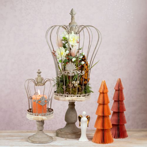 Artikel Decoratieve kroon op voet vintage metalen decoratie grijs 34/66cm set van 2 stuks