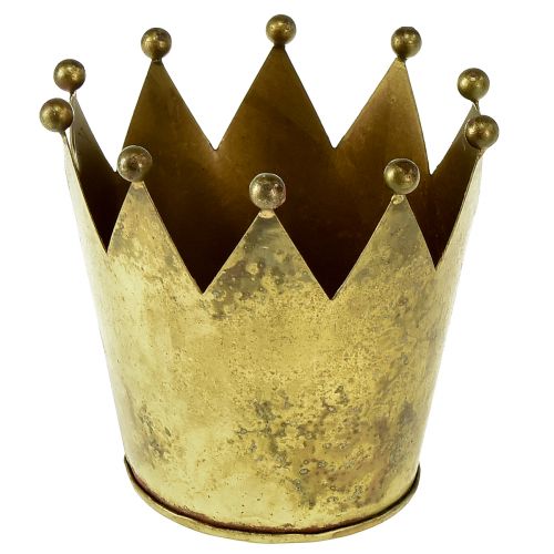Floristik24 Decoratieve kroon metalen bloempot messing look Ø11cm/H10cm