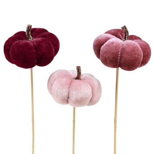 Artikel Decoratieve pompoen van stof pompoen op stok bordeaux roze Ø7cm 9 st