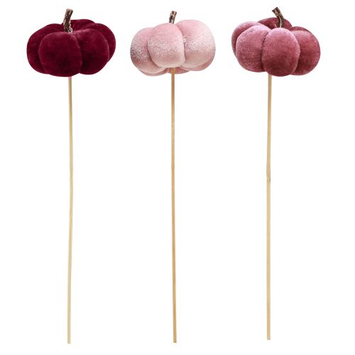 Artikel Decoratieve pompoen van stof pompoen op stok bordeaux roze Ø7cm 9 st