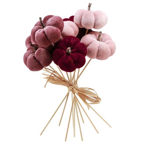 Artikel Decoratieve pompoen van stof pompoen op stok bordeaux roze Ø7cm 9 st