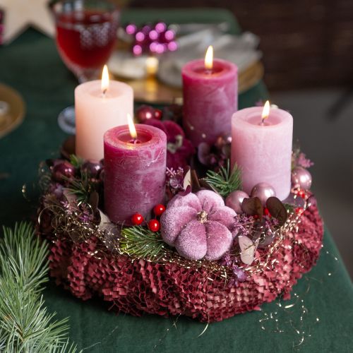 Artikel Decoratieve pompoen van stof pompoen op stok bordeaux roze Ø7cm 9 st