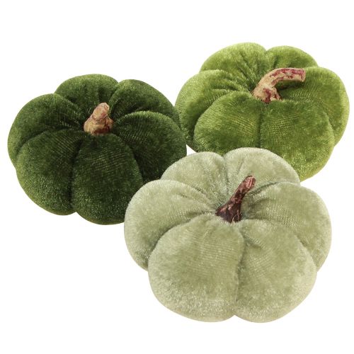 Floristik24 Decoratieve pompoenen van stof fluweelgroen Ø7cm H4,5cm 9 stuks