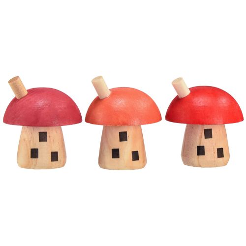 Artikel Decoratief paddestoelen houten huisje rood oranje houten decoratie 6×5cm 6st