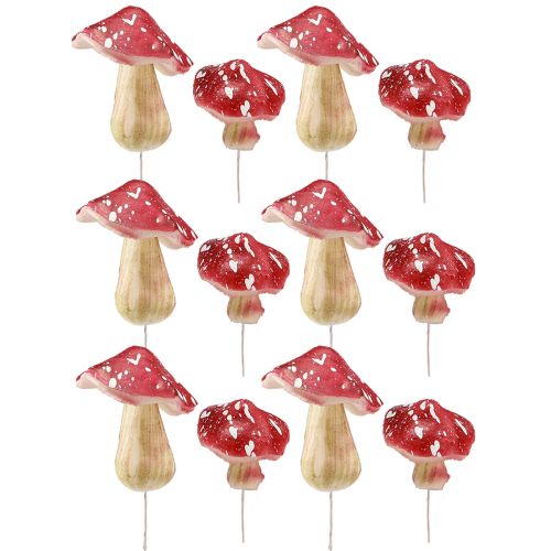 Artikel Decoratieve paddenstoelen rode kunstvliegenzwammen op draad 5,5/8cm 12 st