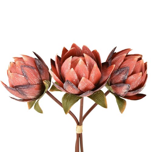 Decoratieve Protea kunstbloemen rood-oranje 34cm 3st