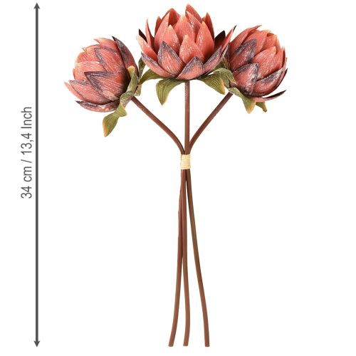 Artikel Decoratieve Protea kunstbloemen rood-oranje 34cm 3st