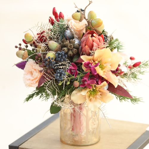Artikel Decoratieve Protea kunstbloemen rood-oranje 34cm 3st