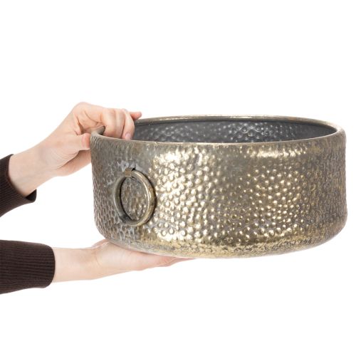 Artikel Decoratieve schaal, antieke uitstraling, metalen plantenbak, goudkleurig, Ø37/31 cm, set van 2