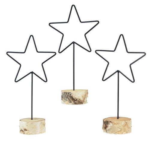 Artikel Decoratieve sterkandelaars op houten voet zwart &amp; naturel, 40 cm - stijlvolle tafeldecoratie 3 stuks