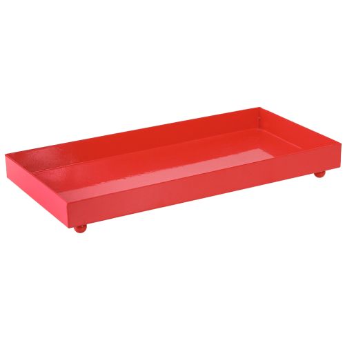 Artikel Decoratief dienblad rechthoekig rood metalen dienblad met pootjes 30×15cm