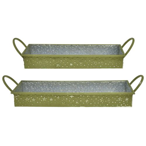 Decoratief dienblad Kerst groene sterren 49cm/43cm set van 2