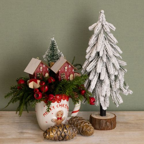 Floristik24 Decoratieve kerstboom bedekt met sneeuw op een houten voet Ø15cm H30cm